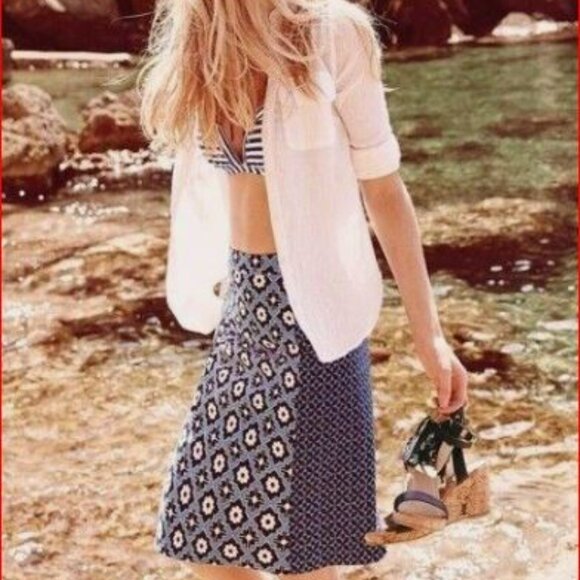 Boden Blue and White Print Floral A-line Skirt 100% Cotton US 14R - O1988 - Picture 1 of 5